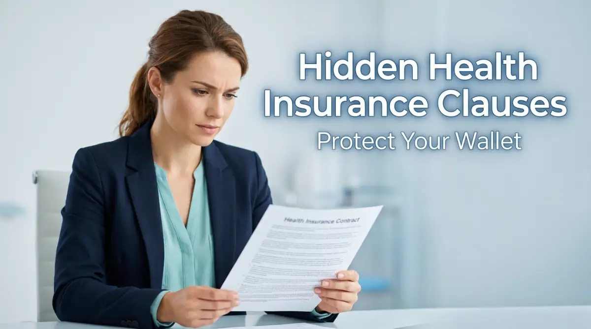 A smart young woman reviewing a health insurance contract to find hidden clauses that secretly deny medical claims